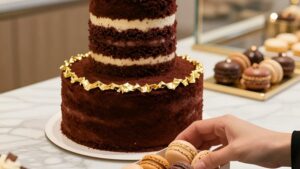 Роскошный торт с набором макарон для того чтобы увеличить средний чек кондитерской в Instagram
